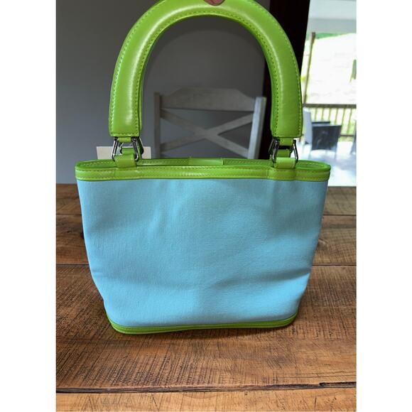 NEW Lilly Pulitzer Blue Green Lilly Vintage 90s Lunch Bag Purse Inside Pockets - Picture 3 of 13